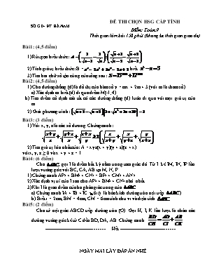 Đề thi chọn học sinh giỏi cấp tỉnh môn Toán Lớp 9 - Sở giáo dục và đào tạo Hà Nam