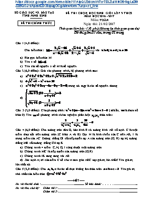 Đề thi chọn học sinh giỏi môn Toán Lớp 9 - Năm học 2016-2017 - Sở giáo dục và đào tạo Ninh Bình