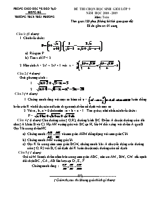 Đề thi chọn học sinh giỏi môn Toán Lớp 9 - Năm học 2018-2019 - Phòng GD & ĐT Hưng Hà