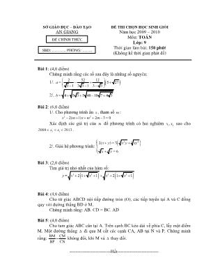 Đề thi chọn học sinh giỏi tỉnh môn Toán Lớp 9 các tỉnh - Năm học 2009-2010