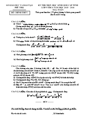 Đề thi chọn học sinh giỏi tỉnh môn Toán Lớp 9 - Năm học 2015-2016 - Sở giáo dục và đào tạo Phú Thọ (Có đáp án)