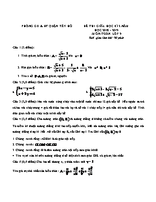 Đề thi giữa học kì II môn Toán Lớp 9 - Năm học 2018-2019 - Phòng giáo dục và đào tạo Tây Hồ