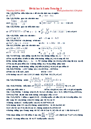 Đề thi học kì I môn Toán Lớp 9 - Năm học 2013-2014