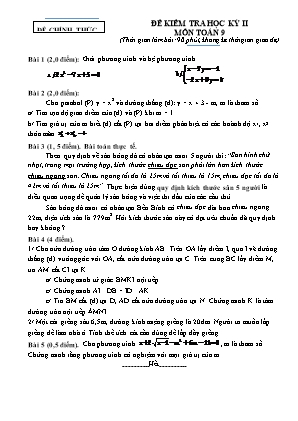 Đề thi học kỳ 2 môn Toán Khối 9 (Có đáp án)