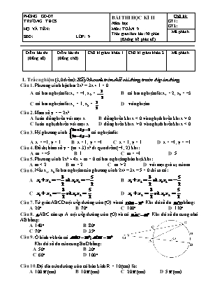 Đề thi học kỳ 2 môn Toán Lớp 9 (Có đáp án)