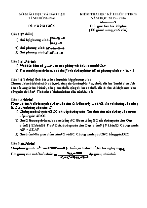 Đề thi học kỳ 2 môn Toán Lớp 9 - Năm học 2015-2016 - Sở giáo dục và đào tạo Đồng Nai