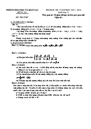 Đề thi học kỳ I môn Toán Lớp 9 - Năm học 2013-2014 - Phòng giáo dục và đào tạo Bến Cầu (Có đáp án)