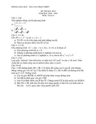 Đề thi học kỳ II môn Toán Lớp 9 - Năm học 2008-2009 - Phòng giáo dục và đào tạo Phan Thiết