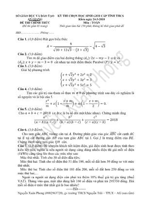 Đề thi học sinh giỏi cấp tỉnh môn Toán Lớp 9 - Năm học 2017-2018 - Sở giáo dục và đào tạo An Giang (Có đáp án)