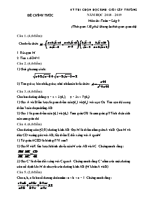 Đề thi học sinh giỏi cấp trường môn Toán Lớp 9 - Năm học 2018-2019 (Có đáp án)