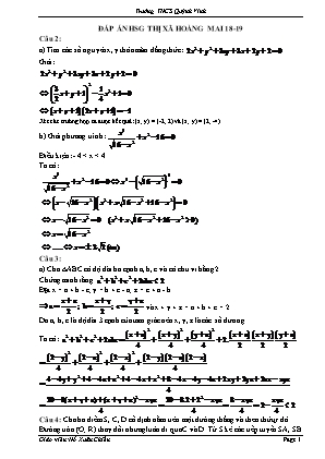 Đề thi học sinh giỏi môn Toán Lớp 9 - Năm học 2018-2019 - Trường THCS Quỳnh Vinh (Có đáp án)