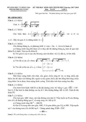 Đề thi học sinh giỏi thành phố môn Toán Lớp 9 - Năm học 2017-2018 - Sở giáo dục và đào tạo Đà Nẵng