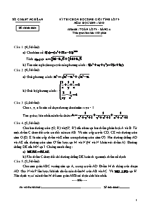 Đề thi học sinh giỏi tỉnh môn Toán Lớp 9 - Bảng A - Năm học 2009-2010 - Sở giáo dục và đào tạo Nghệ An (Có đáp án)