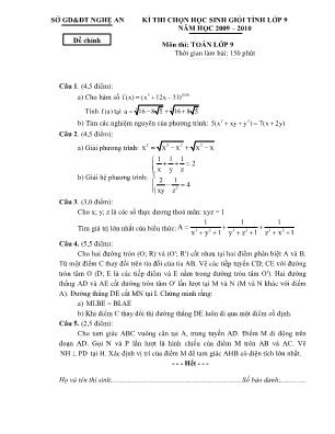 Đề thi học sinh giỏi tỉnh môn Toán Lớp 9 - Năm học 2009-2010 - Sở giáo dục và đào tạo Nghệ An (Có đáp án)