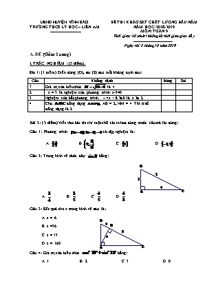 Đề thi khảo sát chất lượng đầu năm môn Toán Lớp 9 - Năm học 2018-2019 - Trường THCS Lý Học - Liên Am (Có đáp án)