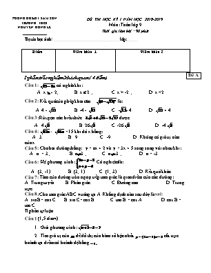 Đề thi khảo sát chất lượng học kì I môn Toán Lớp 9 - Năm học 2018-2019 - Trường THCS Nguyễn Hồng Lễ