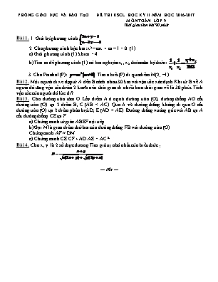 Đề thi khảo sát chất lượng học kì II môn Toán Lớp 9 - Năm học 2016-2017 (Có đáp án)