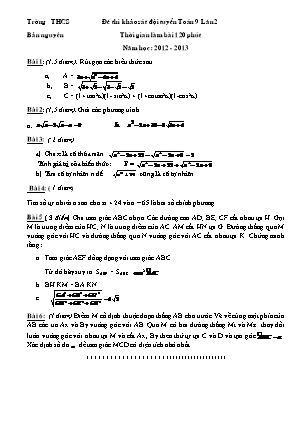 Đề thi khảo sát đội tuyển Toán 9 lần 2 - Năm học 2012 - 2013 (Có đáp án)