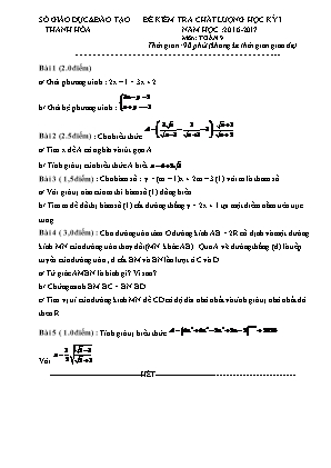 Đề thi kiểm tra chất lượng học kì I môn Toán Lớp 9 - Năm học 2016-2017 - Sở giáo dục và đào tạo Thanh Hóa (Có đáp án)