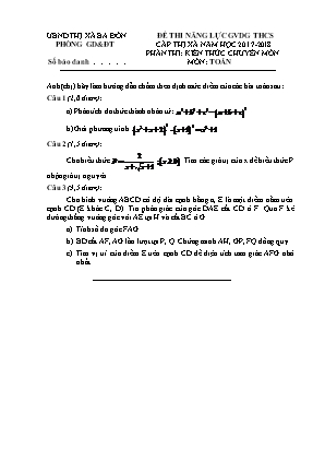 Đề thi năng lực giáo viên dạy giỏi môn Toán THCS cấp thị xã - Năm học 2017-2018 - Phòng giáo dục và đào tạo Ba Đồn