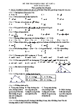 Đề thi tham khảo học kỳ I môn Toán Lớp 9 - Đề 1