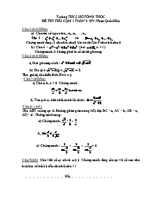 Đề thi thử cụm 1 môn Toán Lớp 9 - Phan Quốc Hòa (Có đáp án)