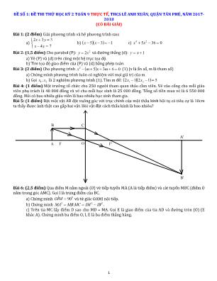 Đề thi thử học kì II môn Toán Lớp 9 - Năm học 2017-2018 - Trường THCS Lê Anh Xuân