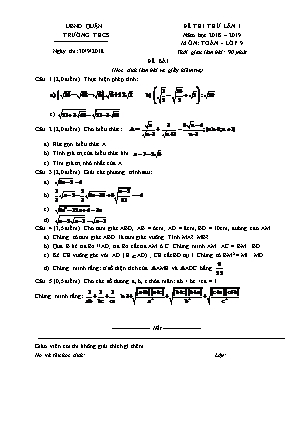 Đề thi thử lần 1 môn Toán Lớp 9 (Có đáp án)