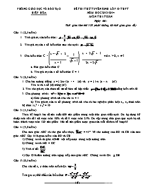 Đề thi thử tuyển sinh vào Lớp 10 THPT môn Toán - Năm học 2013-2014 - Phòng giáo dục và đào tạo Hiệp Hòa (Có đáp án)