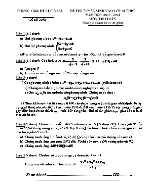 Đề thi thử tuyển sinh vào Lớp 10 THPT môn Toán - Năm học 2013-2014 - Phòng giáo dục và đào tạo Lục Nam (Có đáp án)