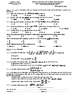 Đề thi thử vào Lớp 10 môn Toán - Năm học 2016-2017 - Trường THCS khiếu năng tĩnh (Có đáp án)