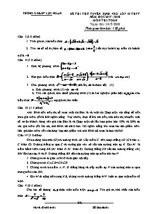 Đề thi thử vào Lớp 10 môn Toán - Năm học 2017-2018 - Phòng giáo dục và đào tạo Lục Ngạn (Có đáp án)