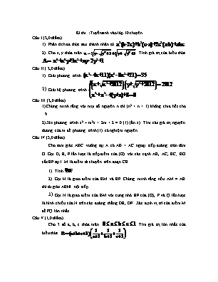 Đề thi thử vào Lớp 10 THPT chuyên môn Toán (Có đáp án)