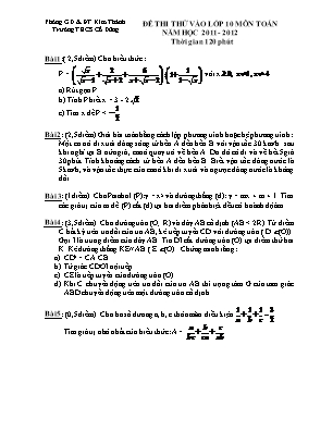 Đề thi thử vào Lớp 10 THPT chuyên ngoại ngữ môn Toán - Năm học 2011-2012 - Trường THCS Cổ Dũng (Có đáp án)