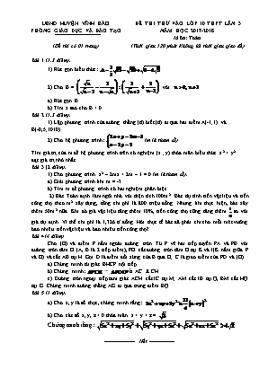 Đề thi thử vào Lớp 10 THPT môn Toán lần 3 - Năm học 2017-2018 - Phòng giáo dục và đào tạo Vĩnh Bảo (Có đáp án)