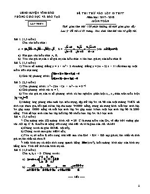 Đề thi thử vào Lớp 10 THPT môn Toán lần 4 - Năm học 2017-2018 - Phòng giáo dục và đào tạo Vĩnh Bảo (Có đáp án)
