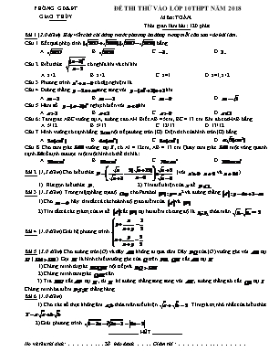 Đề thi thử vào Lớp 10 THPT môn Toán năm 2018 - Phòng giáo dục và đào tạo Giao Thủy (Có đáp án)