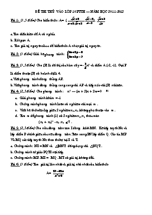 Đề thi thử vào Lớp 10 THPT môn Toán - Năm học 2011-2012