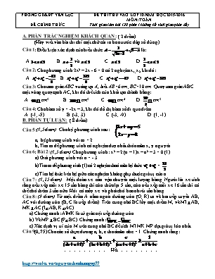 Đề thi thử vào Lớp 10 THPT môn Toán - Năm học 2015-2016 - Phòng giáo dục và đào tạo Yên Lạc (Có đáp án)