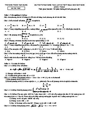 Đề thi thử vào Lớp 10 THPT môn Toán - Năm học 2017-2018 - Trường THCS Yên Đồng (Có đáp án)