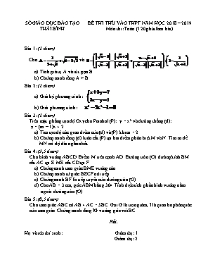 Đề thi thử vào Lớp 10 THPT môn Toán - Năm học 2018-2019 - Sở giáo dục và đào tạo Thái Bình