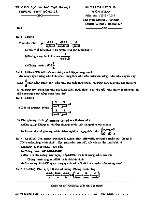 Đề thi thử vào Lớp 10 THPT môn Toán - Năm học 2018-2019 - Trường THPT Hồng Hà (Có đáp án)