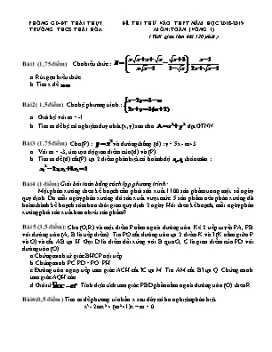 Đề thi thử vào Lớp 10 THPT môn Toán - Năm học 2018-2019 - Trường THCS Thái Hòa (Có đáp án)