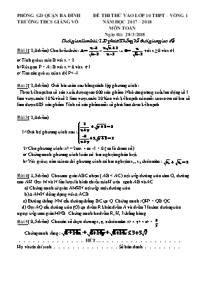 Đề thi thử vào Lớp 10 THPT môn Toán - Vòng I - Năm học 2017-2018 - Trường THCS Giảng Võ
