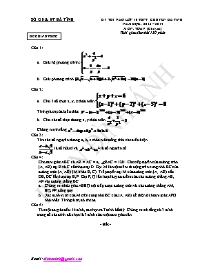 Đề thi tuyển sinh Lớp 10 THPT chuyên Hà Tĩnh môn Toán - Năm học 2013-2014 - Sở GD & ĐT Hà Tĩnh (Có đáp án)