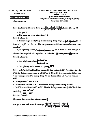 Đề thi tuyển sinh Lớp 10 THPT chuyên Lam Sơn môn Toán - Năm học 2016-2017 - Sở GD & ĐT Thanh Hóa (Có đáp án)