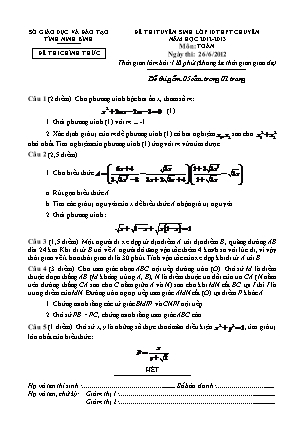 Đề thi tuyển sinh Lớp 10 THPT chuyên môn Toán - Năm học 2012-2013 - Sở giáo dục và đào tạo Ninh Bình