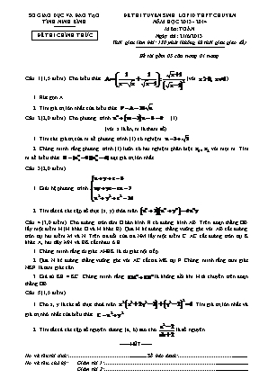 Đề thi tuyển sinh Lớp 10 THPT chuyên môn Toán - Năm học 2013-2014 - Sở giáo dục và đào tạo Ninh Bình