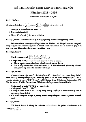 Đề thi tuyển sinh Lớp 10 THPT chuyên môn Toán - Năm học 2015-2016 - Sở GD & ĐT Hà Nội