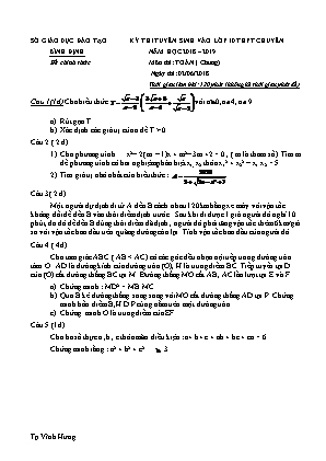 Đề thi tuyển sinh Lớp 10 THPT chuyên môn Toán - Năm học 2018-2019 - Sở GD & ĐT Bình Định (Có đáp án)